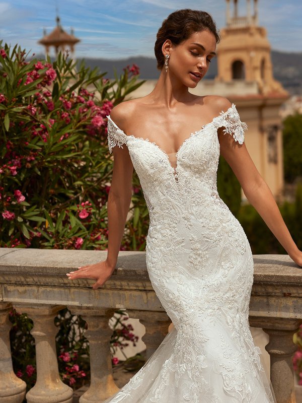 ValStefani ELSA Illusion Cutout at Side Bodice Cap Sleeves Portrait Neckline Mermaid Dress