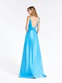 Val Stefani 3910RA square open back A-line gown with kick train in flowing satin Val Stefani 3910RA square open back A-line gown with kick train in flowing satin