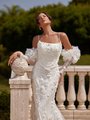 Square Neck with Beaded Straps and Pearl Drapings at Front Bodice Mermaid Gown ValStefani PEARL Square Neck with Beaded Straps and Pearl Drapings at Front Bodice Mermaid Gown ValStefani PEARL