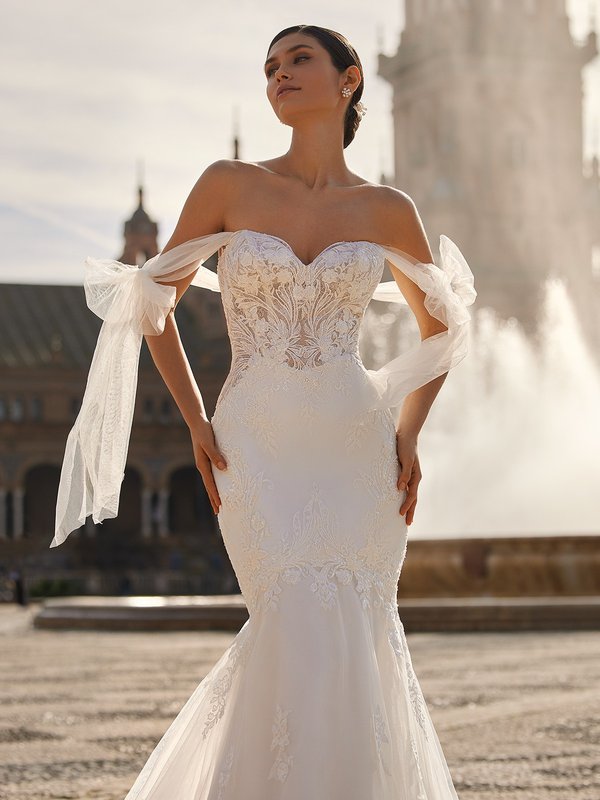 ValStefani ANTONIA Detachable Off-Shoulder Tulle Tie Bow Basque Waist Sweetheart Mermaid with Illusion Side Cutouts