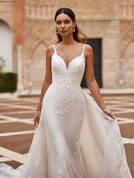 ValStefani PAULINA Lace Straps Deep Sweetheart Drop Waist Mermaid with Illusion Inset at Side Bodice ValStefani PAULINA Lace Straps Deep Sweetheart Drop Waist Mermaid with Illusion Inset at Side Bodice