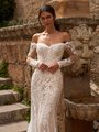 Romantic sparkly lace off the shoulder wedding dress with long illusion sleeves Romantic sparkly lace off the shoulder wedding dress with long illusion sleeves