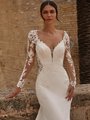 Crepe wedding dress with sweetheart illusion plunge bodice and lace long sleeves Crepe wedding dress with sweetheart illusion plunge bodice and lace long sleeves